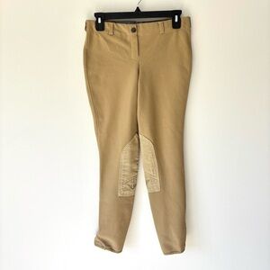 TuffRider Ribbed Lowrise Knee Patch Tan Breeches Equestrian Activewear Riding